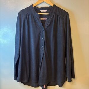 Soft Surroundings gray faux suede tab sleeve popover blouse size large